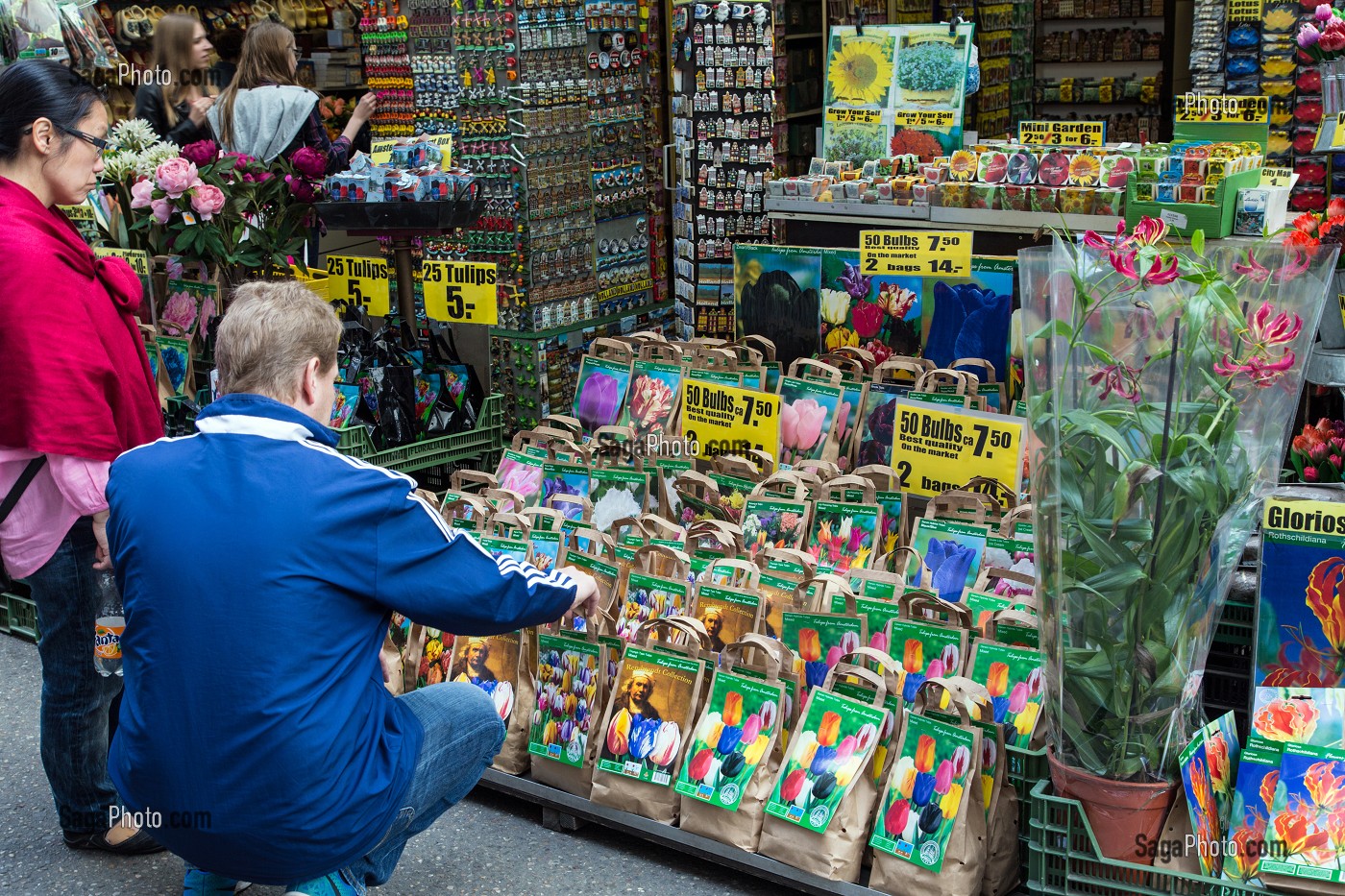 MARCHE AUX FLEURS ET AUX TULIPES DE BLOEMENMARKT, VILLE D'AMSTERDAM, PAYS-BAS 