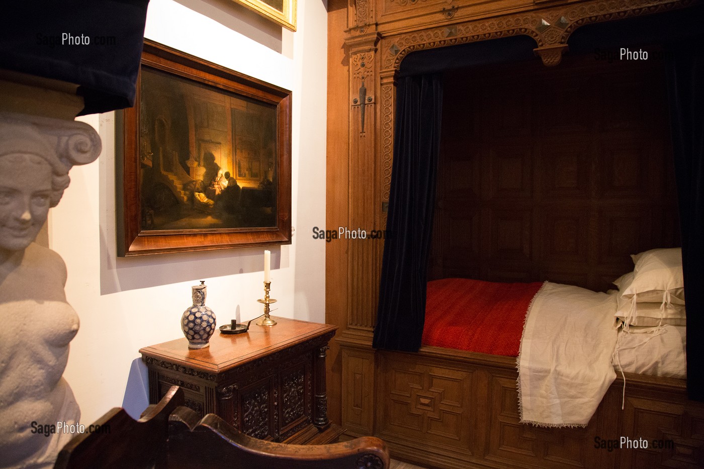 LA CHAMBRE A COUCHER DU PEINTRE, MUSEE DE LA MAISON DE REMBRANDT, JODENBREESTRAAT, VILLE D'AMSTERDAM, PAYS-BAS 