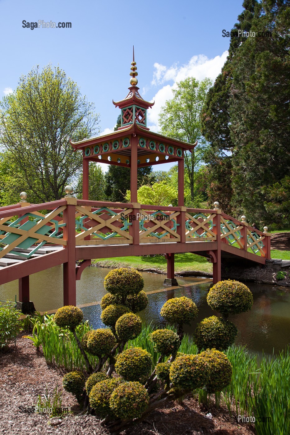 PONT DE LA PAGODE DU PARC FLORAL, VILLAGE D'APREMONT-SUR-ALLIER, PLUS BEAU VILLAGE DE FRANCE, CHER (18), FRANCE 