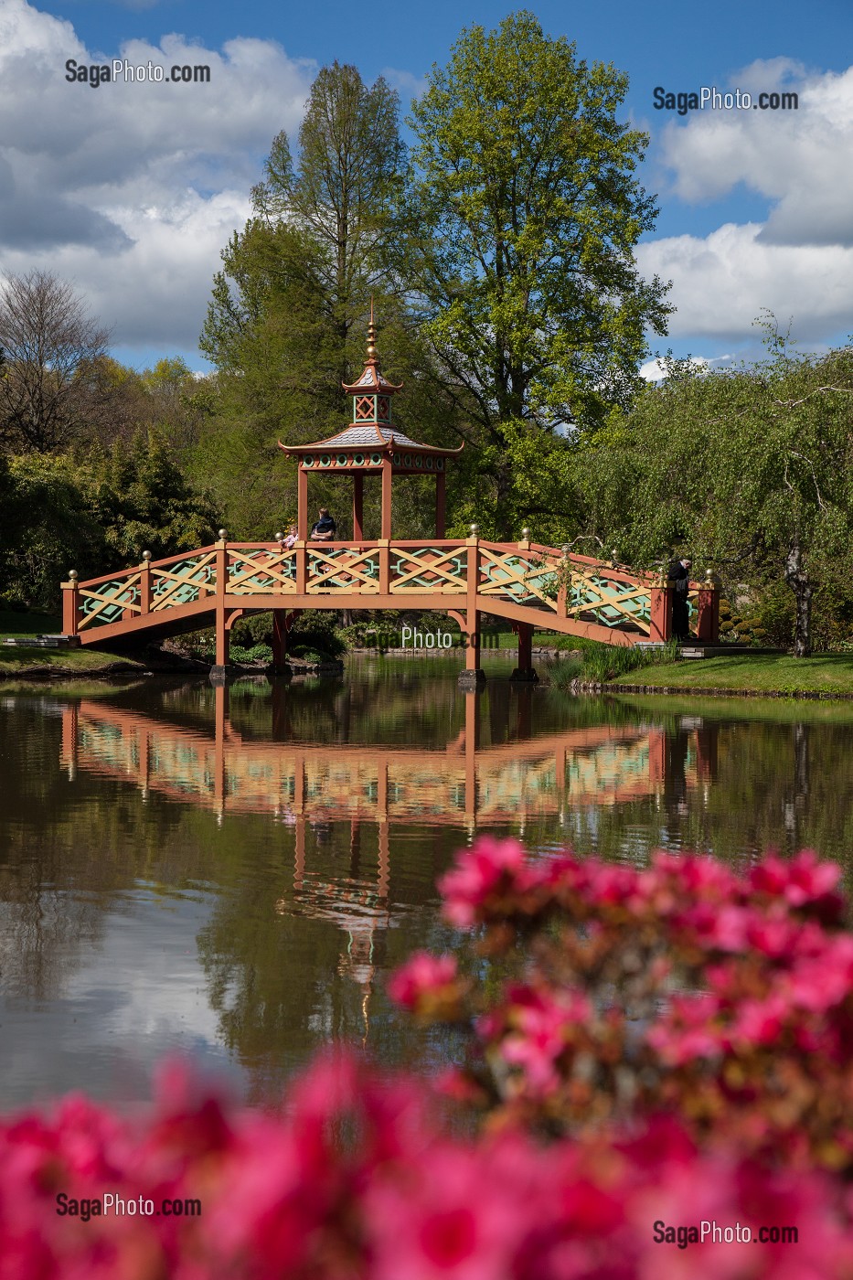 PONT DE LA PAGODE DU PARC FLORAL, VILLAGE D'APREMONT-SUR-ALLIER, PLUS BEAU VILLAGE DE FRANCE, CHER (18), FRANCE 