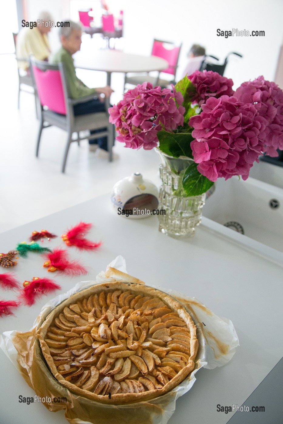 TARTE AUX POMMES FAITE MAISON POUR LES RESIDENTS, EHPAD ANDRE COUTURIER, ETABLISSEMENT PUBLIC DU SUD DE L'EURE, HEBERGEMENT POUR PERSONNES AGEES INDEPENDANTES, RUGLES, EURE (27), FRANCE 