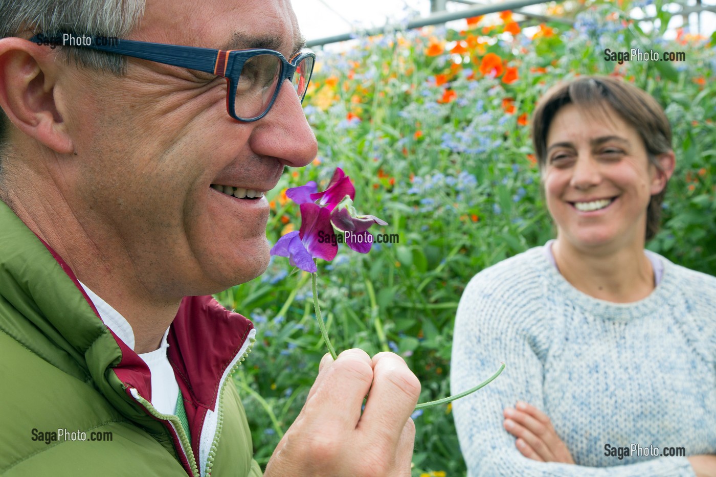 LAURENT CLEMENT, CHEF ETOILE DU COURS GABRIEL ET VIRGINIE BOUCHARD, PRODUCTRICE DE FLEURS COMESTIBLES, PRODUITS DE TERROIR DE TERRES D'EURE-ET-LOIR, TREMBLAY-LES VILLAGES (28), FRANCE 