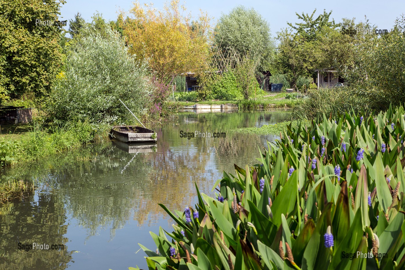 JARDINS ET BARQUES DANS LES MARAIS DU BAS, VILLE DE BOURGES, (18) CHER, CENTRE, FRANCE 