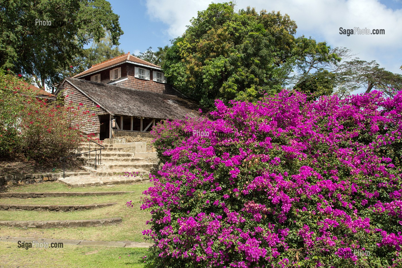 MAISON CREOLE ET JARDIN TROPICAL DE L'HABITATION CLEMENT, ANCIENNE DISTILLERIE DE RHUM, RHUMERIE, LE FRANCOIS, MARTINIQUE, ANTILLES FRANCAISES, FRANCE 