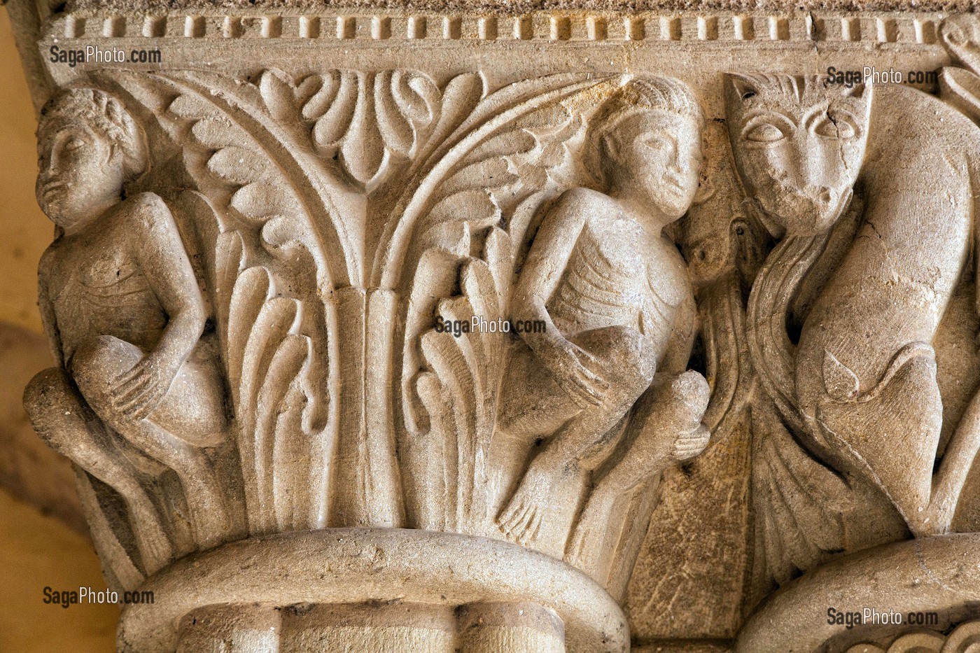 DETAIL D'UN CHAPITEAU, LES HOMMES ET LES ANIMAUX, BASILIQUE DU SACRE COEUR, PARAY-LE-MONIAL (71), FRANCE 