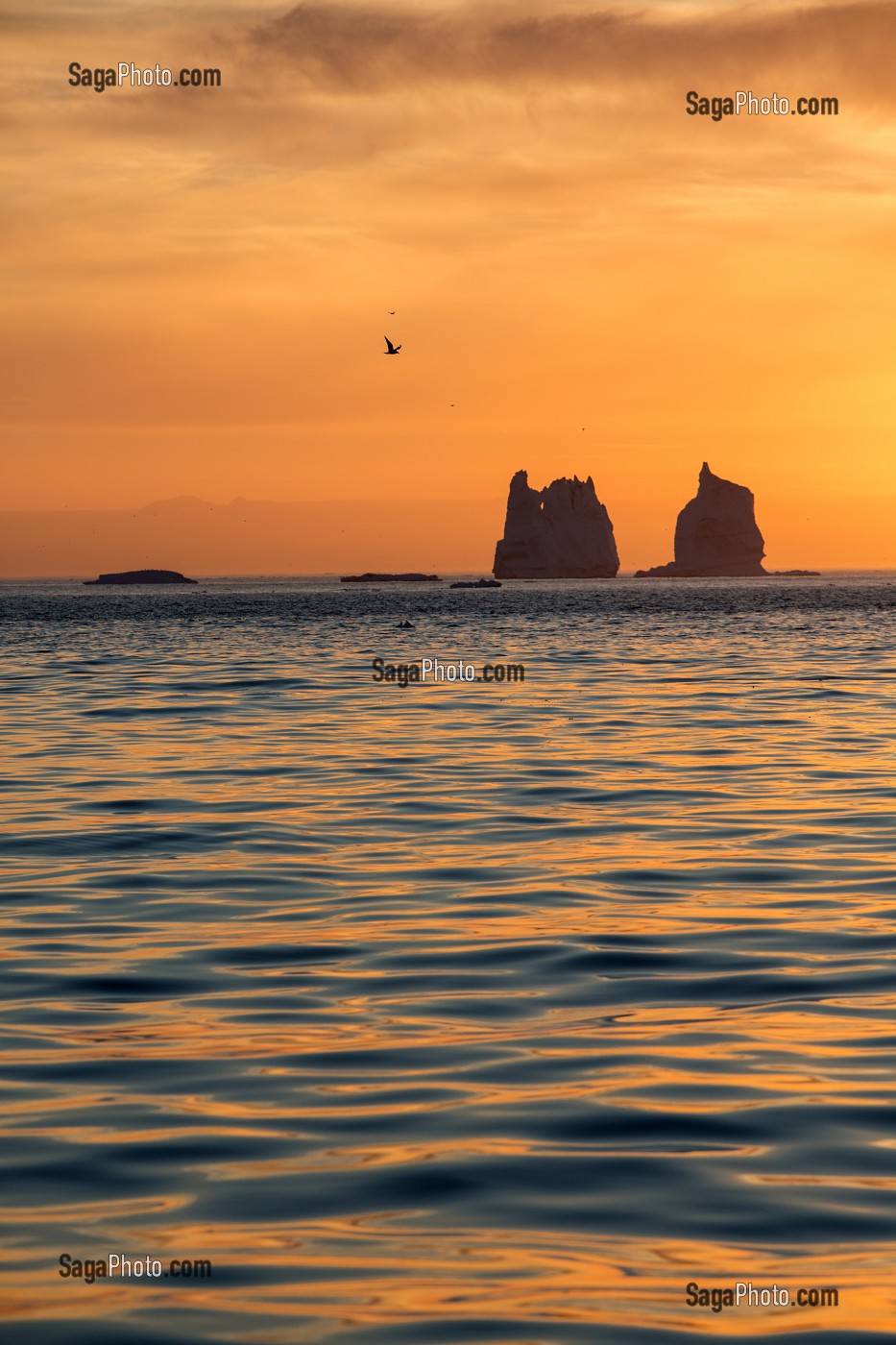 COUCHER DE SOLEIL SUR LES ICEBERGS DU FJORD DE GLACE, GLACIER JAKOBSHAVN, LONG DE 65 KILOMETRES PROVENANT DE L’INLANDSIS, SERMEQ KUJALLEQ, ILULISSAT, GROENLAND 