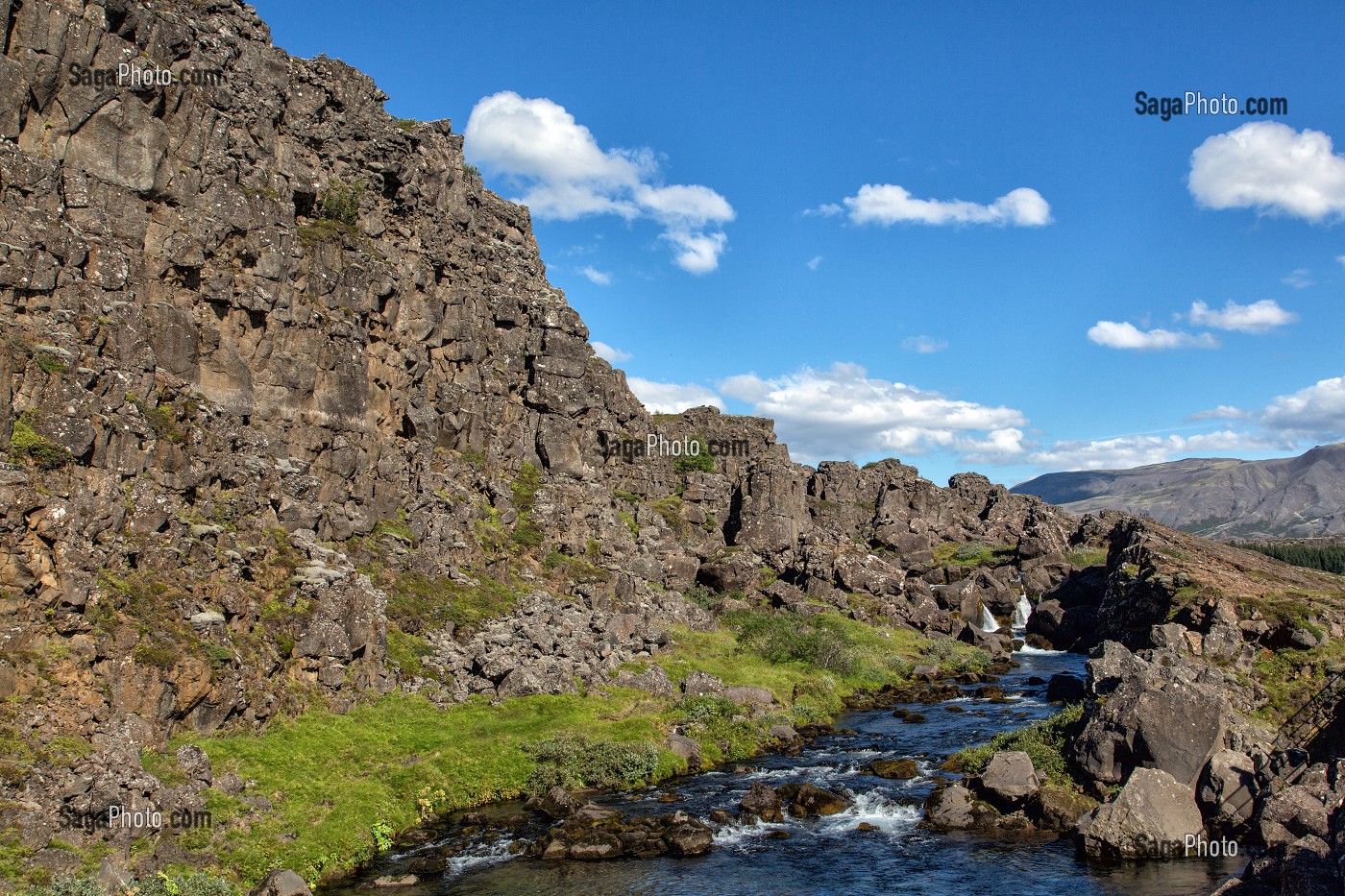 GORGES DE L’ALMANNAGJA, PARC NATIONAL DE THINGVELLIR, LIEU DE L'ANCIEN PARLEMENT OU FUT PROCLAME L'INDEPENDANCE DE L'ISLANDE, SITE CLASSE AU PATRIMOINE MONDIAL DE L'UNESCO, CERCLE D'OR, GOLDEN CIRCLE, ISLANDE 