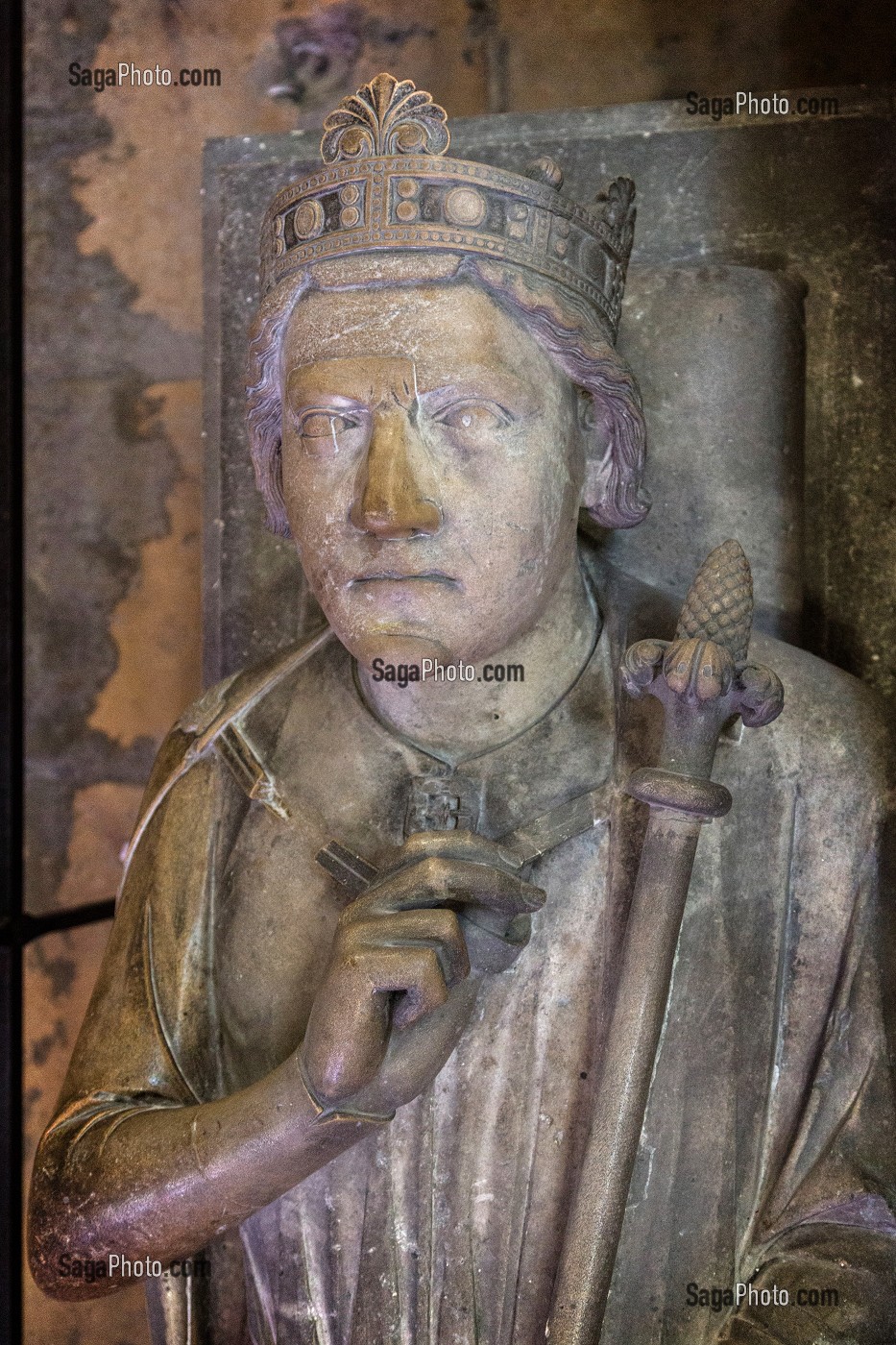 GISANT DU TOMBEAU ABRITANT LE COEUR DU ROI RICHARD 1ER D'ANGLETERRE DIT RICHARD COEUR DE LION (1157-1199), CATHEDRALE NOTRE-DAME, ROUEN (76), FRANCE 