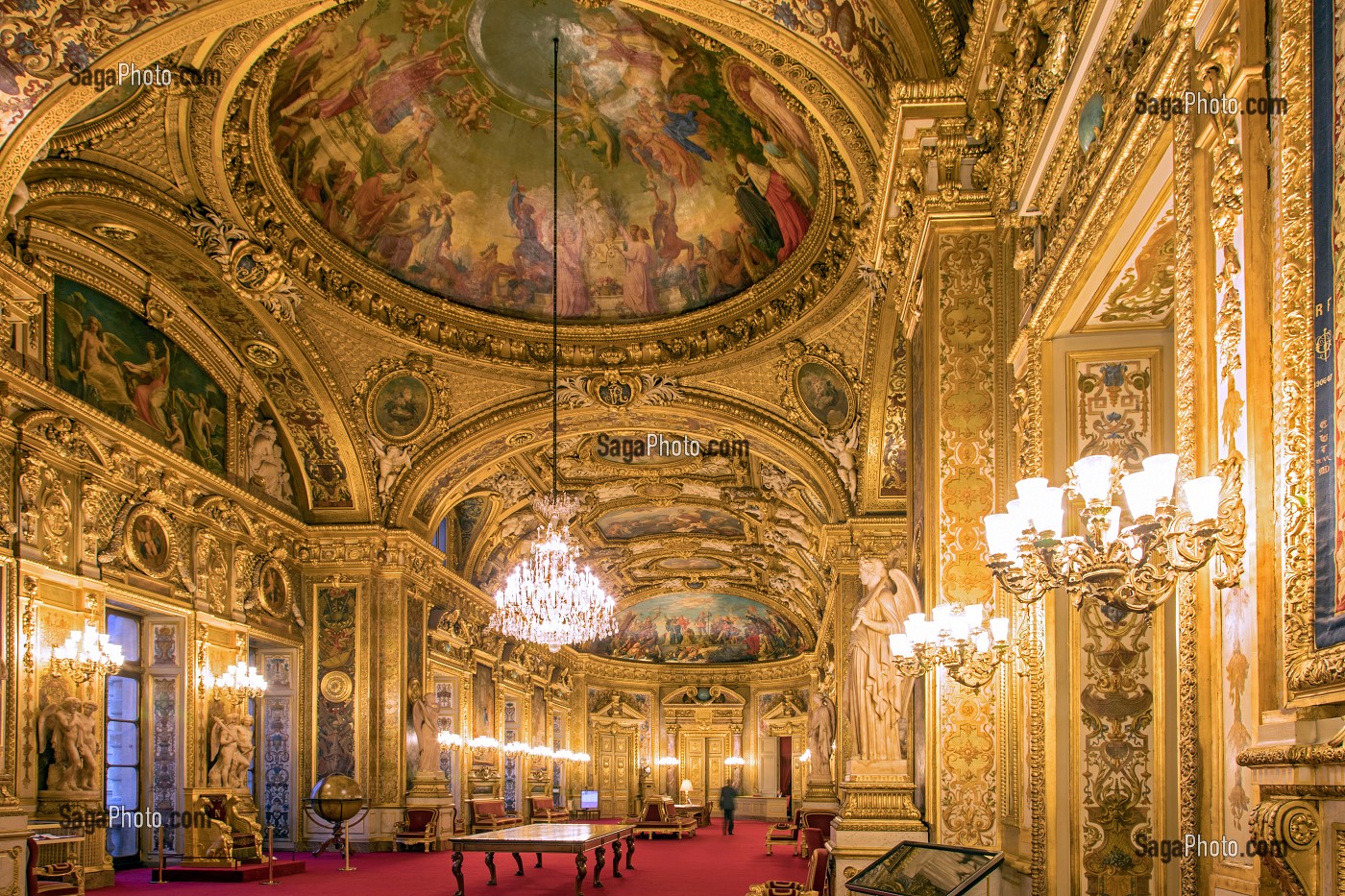 SALLE DES CONFERENCES EN BOIS DORE, INTERIEUR DU SENAT, PALAIS DU LUXEMBOURG, CHAMBRE HAUTE DU PARLEMENT FRANCAIS, PARIS (75), FRANCE 