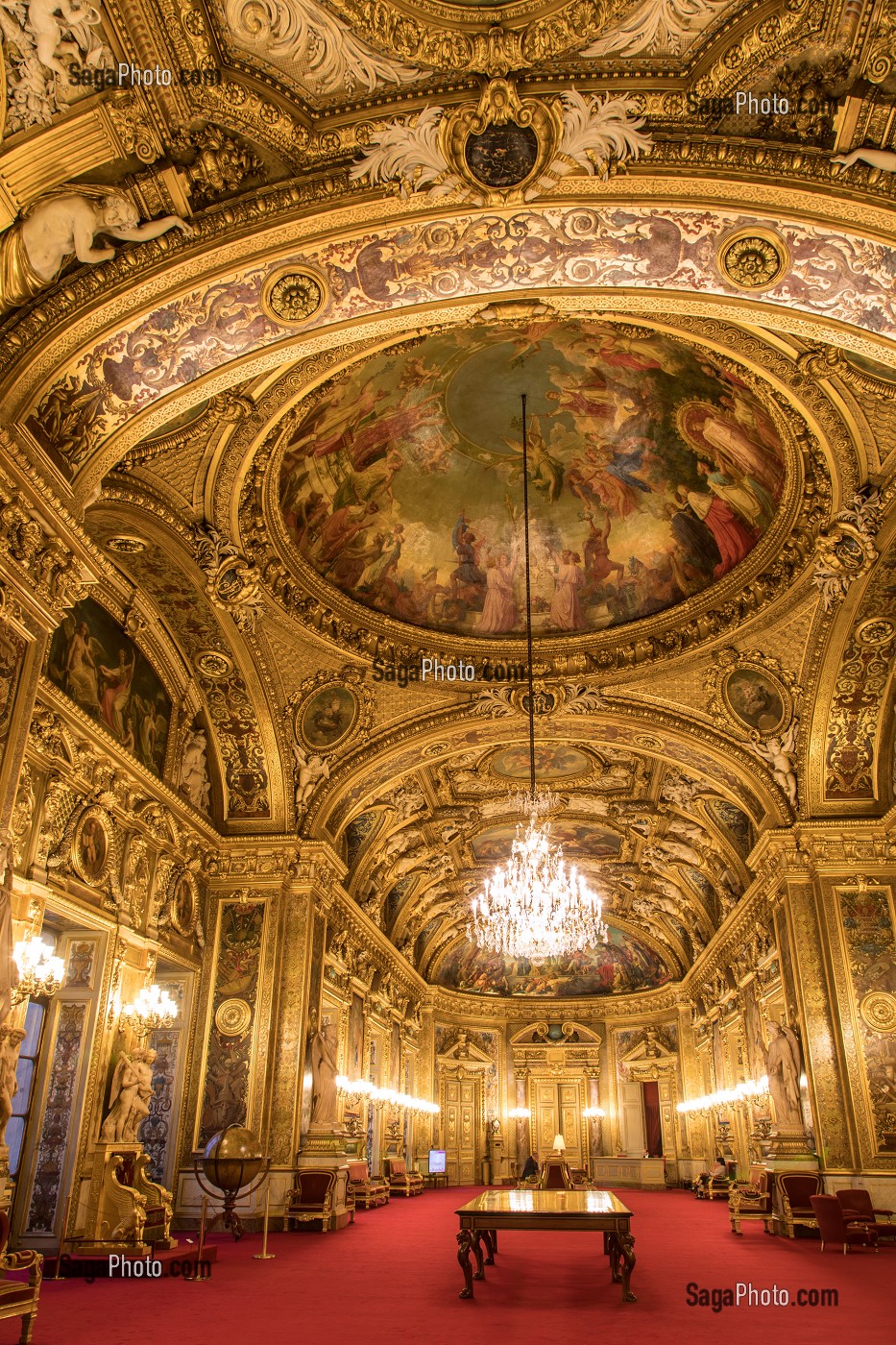 SALLE DES CONFERENCES EN BOIS DORE, INTERIEUR DU SENAT, PALAIS DU LUXEMBOURG, CHAMBRE HAUTE DU PARLEMENT FRANCAIS, PARIS (75), FRANCE 