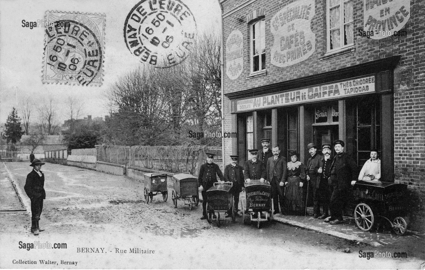 AU PLANTEUR DE CAIFFA, MAGASIN DE CAFE, CHICOREE, THE, RUE MILITAIRE, BERNAY (27), FRANCE 