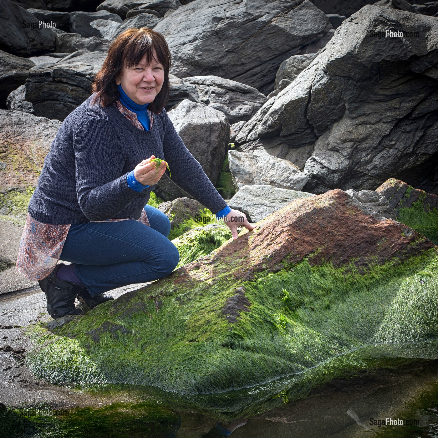 ROSARIA PISERI SUR LA PLAGE DE GLEANN CHOLM CILLE, PRODUCTEURS DE PRODUITS A BASE D'ALGUES (ALGARAN), KILCAR, COMTE DE DONEGAL, IRLANDE 