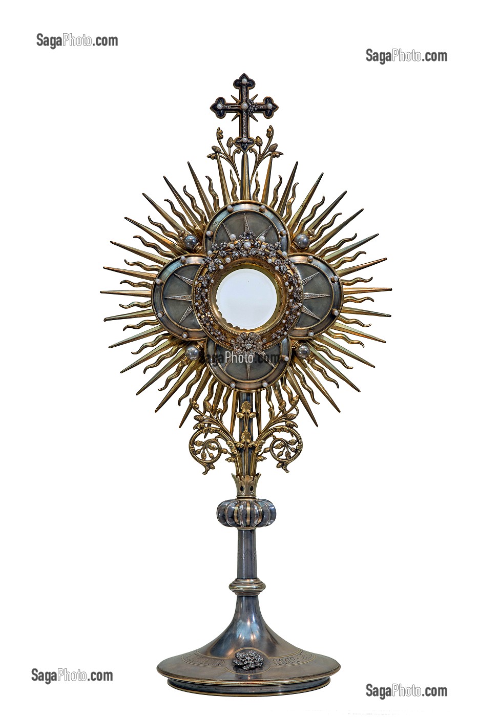 OSTENSOIR, PAUL BRUNET FIN XIX EME SIECLE EN ARGENT CISELE EN PARTIE DORE, PERLES ET DIAMANTS, DEPOT DU MONASTERE DE LA VISITATION, MUSEE DU HIERON, PARAY-LE-MONIAL (71), FRANCE 