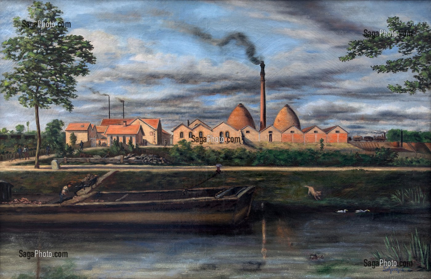 TABLEAU DE ANCIENNE USINE, AUTEUR INCONNU, MUSEE PAUL CHARNOZ, CARRELAGE CERAMIQUE D'ART, PARAY-LE-MONIAL (71), FRANCE 