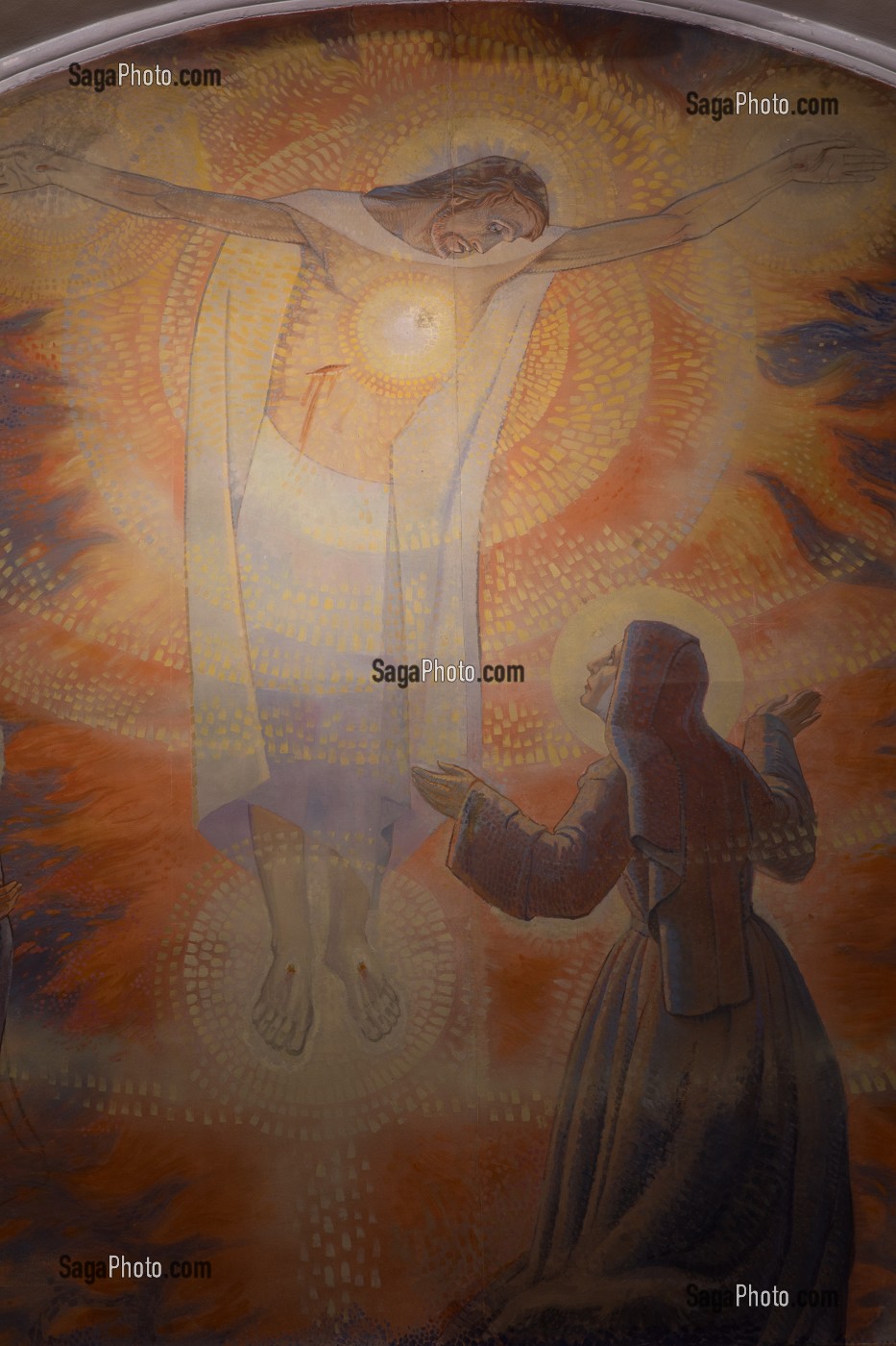 DETAIL DE LA FRESQUE PEINTE DE L'APPARITION, CHAPELLE DU MONASTERE DE LA VISITATION DITES DES APPARITIONS CONSTRUITE 1633, PARAY-LE-MONIAL (71), FRANCE 