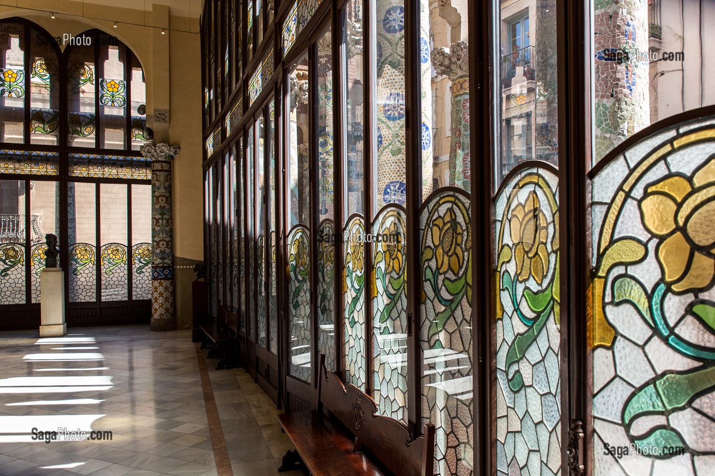 SALON DU PREMIER ETAGE, PALAU DE LA MUSICA CATALANA (PALAIS DE LA MUSIQUE CATALANE), ARCHITECTE DOMENECH I MONTANER, BARCELONE, CATALOGNE, ESPAGNE 