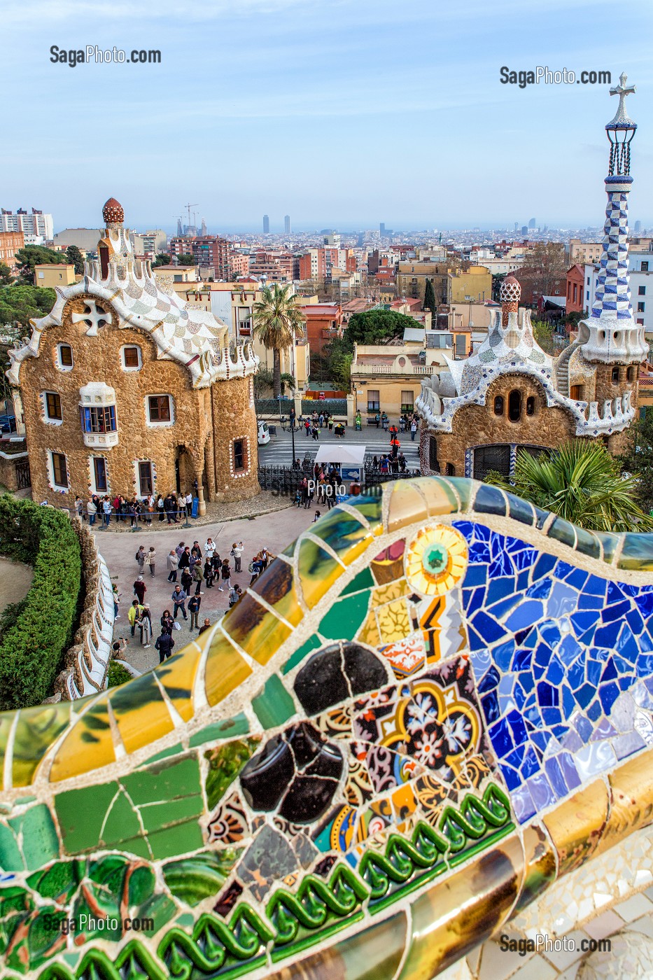 PARC GUELL DE L'ARCHITECTE ANTONIO GAUDI, CLASSE AU PATRIMOINE MONDIAL DE L'UNESCO, BARCELONE, CATALOGNE, ESPAGNE 