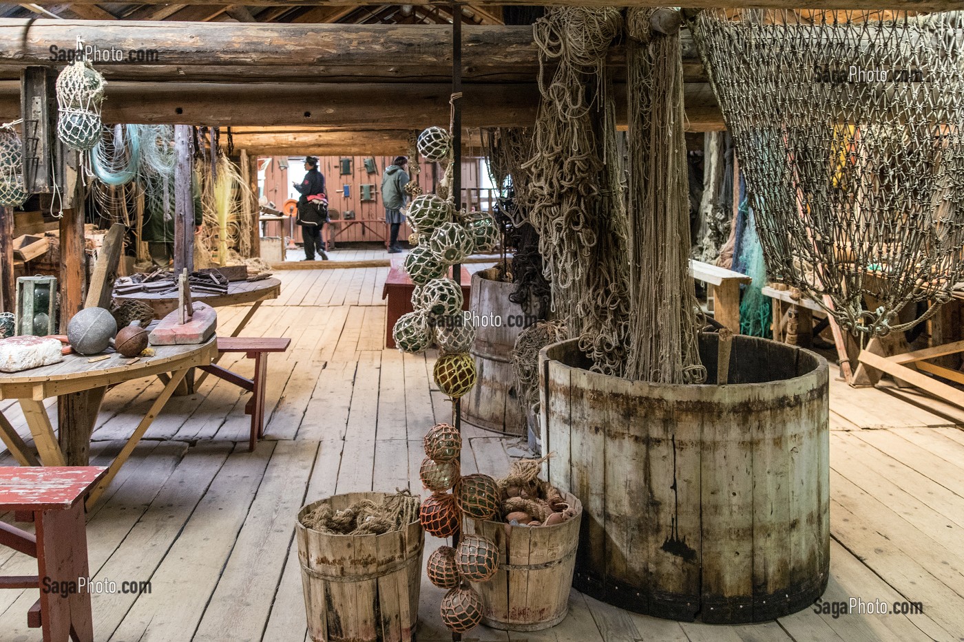 INTERIEUR DU MUSEE DE LA PECHE, VILLAGE MUSEE DE PECHEURS DE A (NORSK FISKEVAERSMUSEUM), ILES LOFOTEN, NORVEGE 