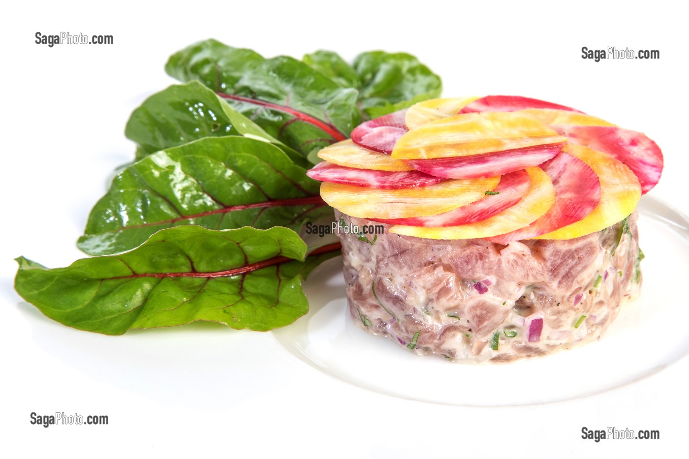 TARTARE DE THON AU COUTEAU, RECETTE DU CHEF ETOILE LAURENT CLEMENT, ATELIER DE CUISINE DU COURS GABRIEL, MARCHE DE SAISON, CHARTRES (28), FRANCE 