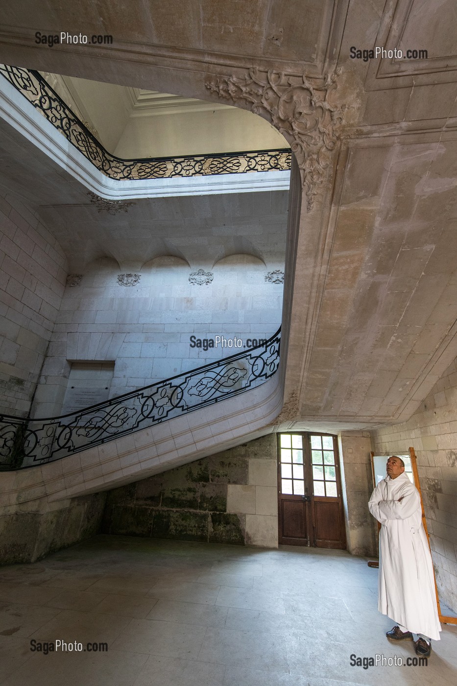 ESCALIER DES MATINES, ABBAYE NOTRE-DAME DU BEC CONSTRUITE AU XI EME SIECLE, LE BEC-HELLOUIN (27), FRANCE 