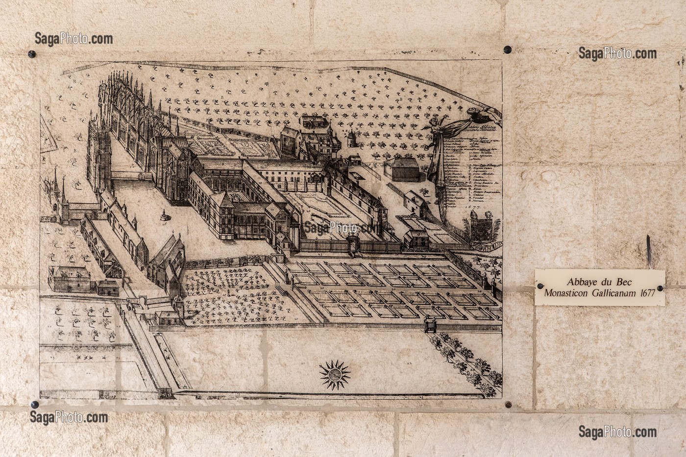 PLAN DATE DE 1677, ABBAYE NOTRE-DAME DU BEC CONSTRUITE AU XI EME SIECLE, LE BEC-HELLOUIN (27), FRANCE 