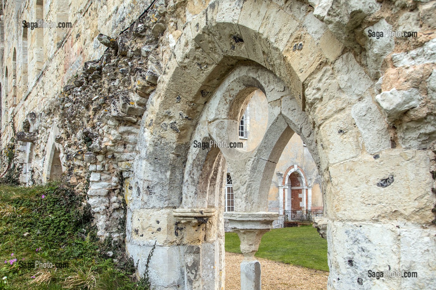 RUINES DE LA SALLE CAPITULAIRE, ABBAYE ROYALE CISTERCIENNE DE MORTEMER CONSTRUITE AU XII EME SIECLE PAR HENRI 1ER BEAUCLERC FILS DE GUILLAUME LE CONQUERANT POUR DES MOINES BENEDICTINS, LISORS (27), FRANCE 