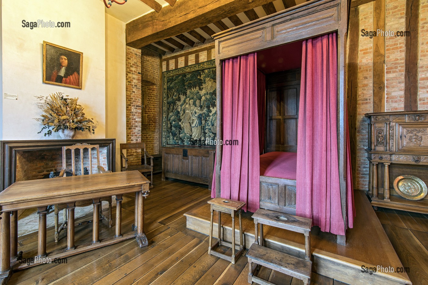 CHAMBRE DU SEIGNEUR, CHATEAU DE MARTAINVILLE DU XV EME SIECLE, MARTAINVILLE-EPREVILLE (76), FRANCE 