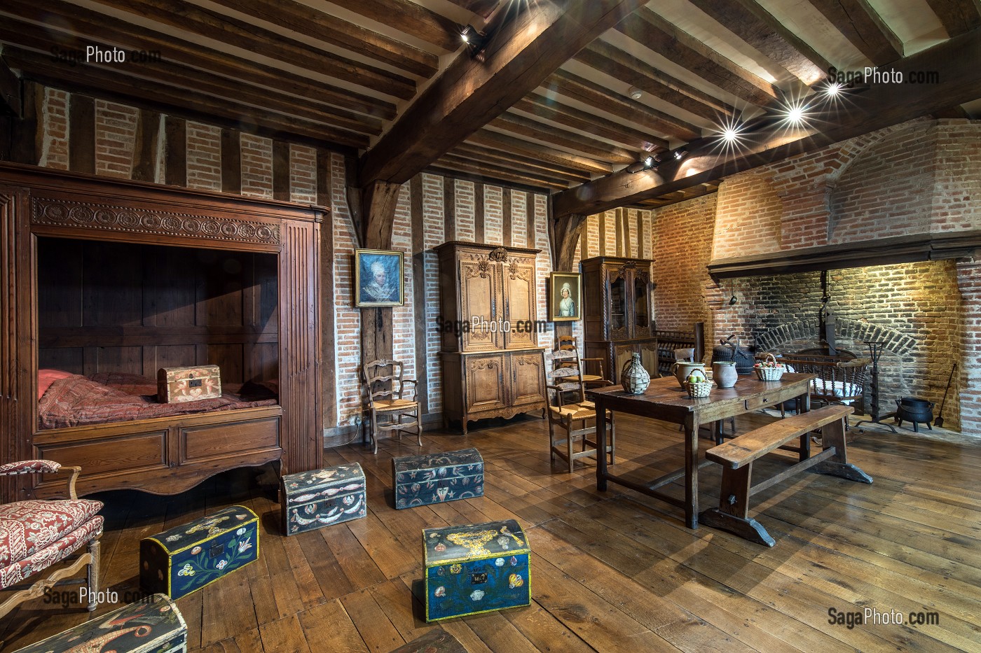 SALLE DE L'EURE DU XIX EME SIECLE, CHATEAU DE MARTAINVILLE DU XV EME SIECLE, MARTAINVILLE-EPREVILLE (76), FRANCE 