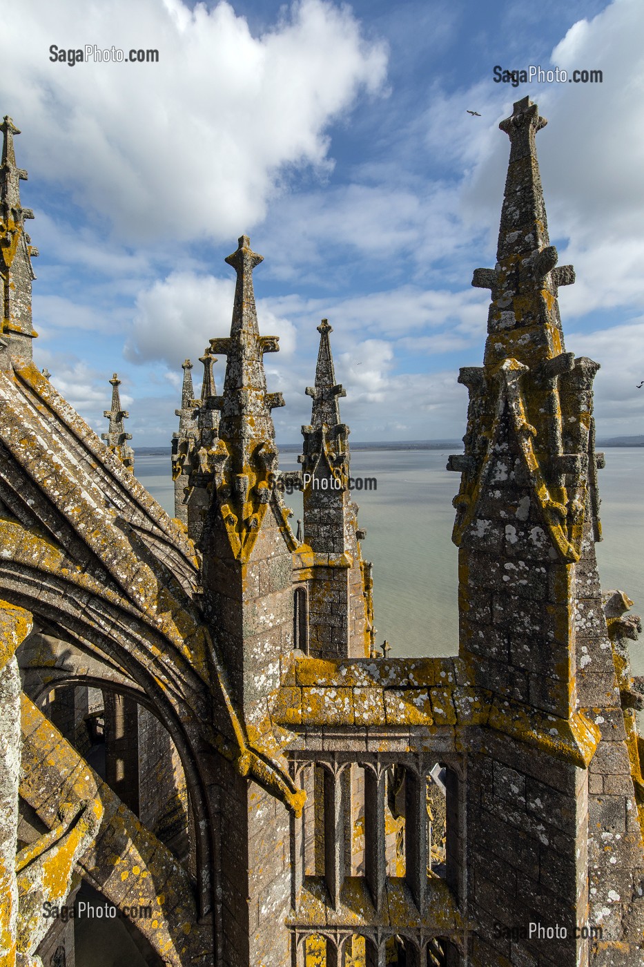 LES ARCS-BOUTANTS ET PINACLES, CHENEAU DU CHOEUR GOTHIQUE, ABBAYE DU MONT-SAINT-MICHEL (50), FRANCE 