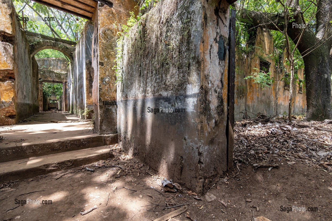 VESTIGES ABANDONNES DE L'ANCIEN BAGNE DE L'ILE SAINT-JOSEPH, ILE DU SALUT, KOUROU, GUYANE FRANCAISE, DEPARTEMENT-REGION D'OUTRE-MER, AMERIQUE DU SUD, FRANCE 