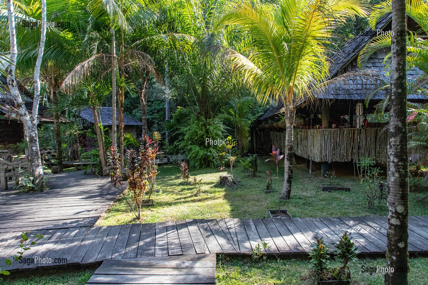 WAPA LODGE AU COEUR DE LA FORET AMAZONIENNE SUR LA RIVIERE KOUROU, GUYANE FRANCAISE, DEPARTEMENT-REGION D'OUTRE-MER, AMERIQUE DU SUD, FRANCE 