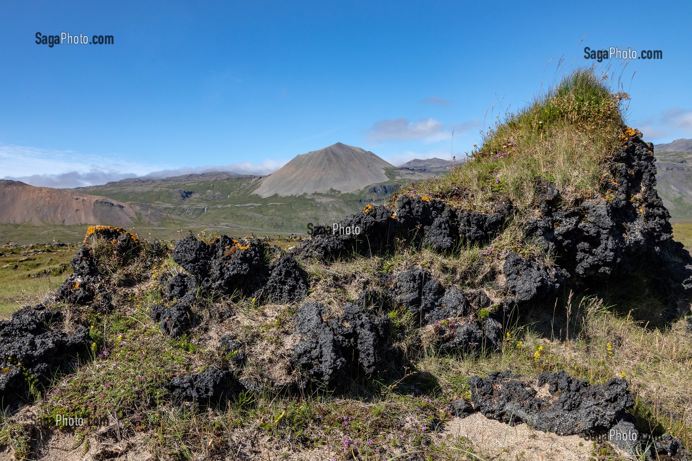 PLAGE DE ROCHES NOIRES VOLCANIQUES, PRESQU'ILE VOLCANIQUE VDE GRUNDARFJORDUR, PENINSULE DE SNAEFFELSNES, BUDIR, ISLANDE 