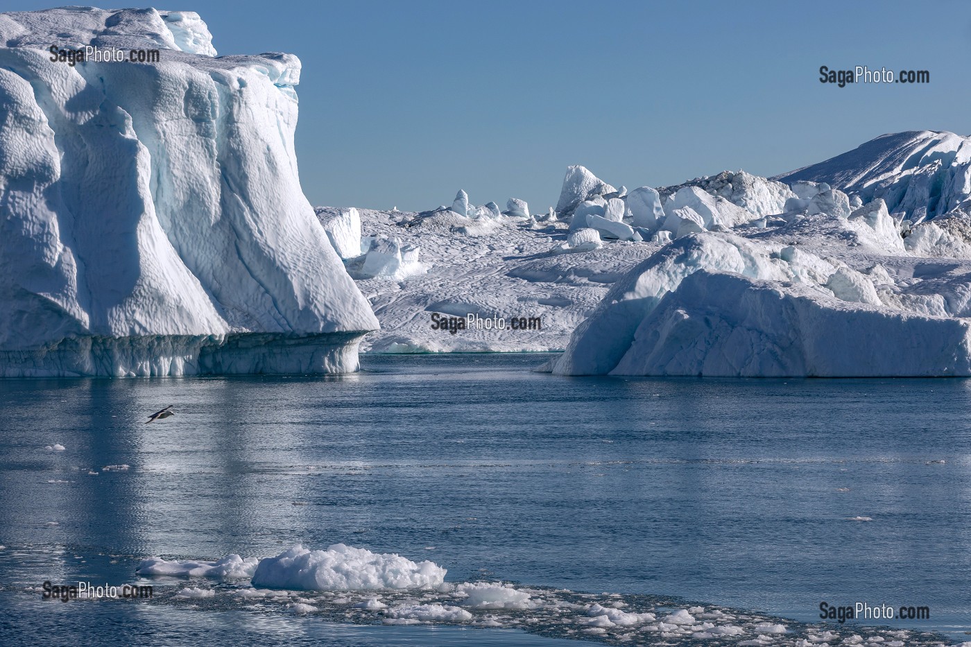 ICEBERGS DU FJORD DE GLACE DE SERMERMIUT, ILULISSAT GROENLAND, DANEMARK 