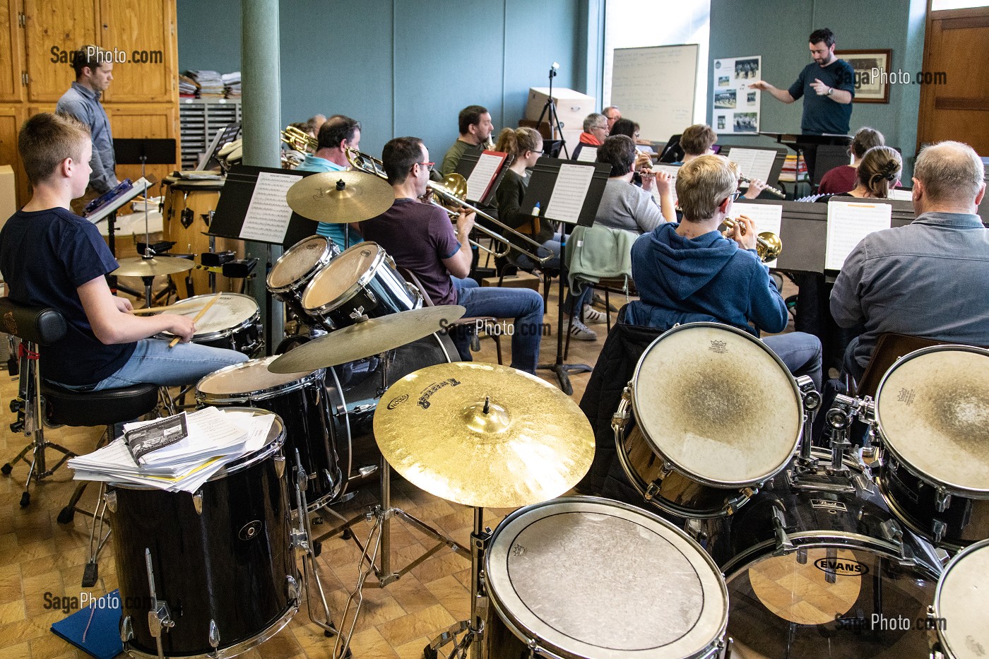 ECOLE DE MUSIQUE L'AVENIR RUGLOIS EN REPETITION, SALLE DE MUSIQUE, RUGLES (27), FRANCE 