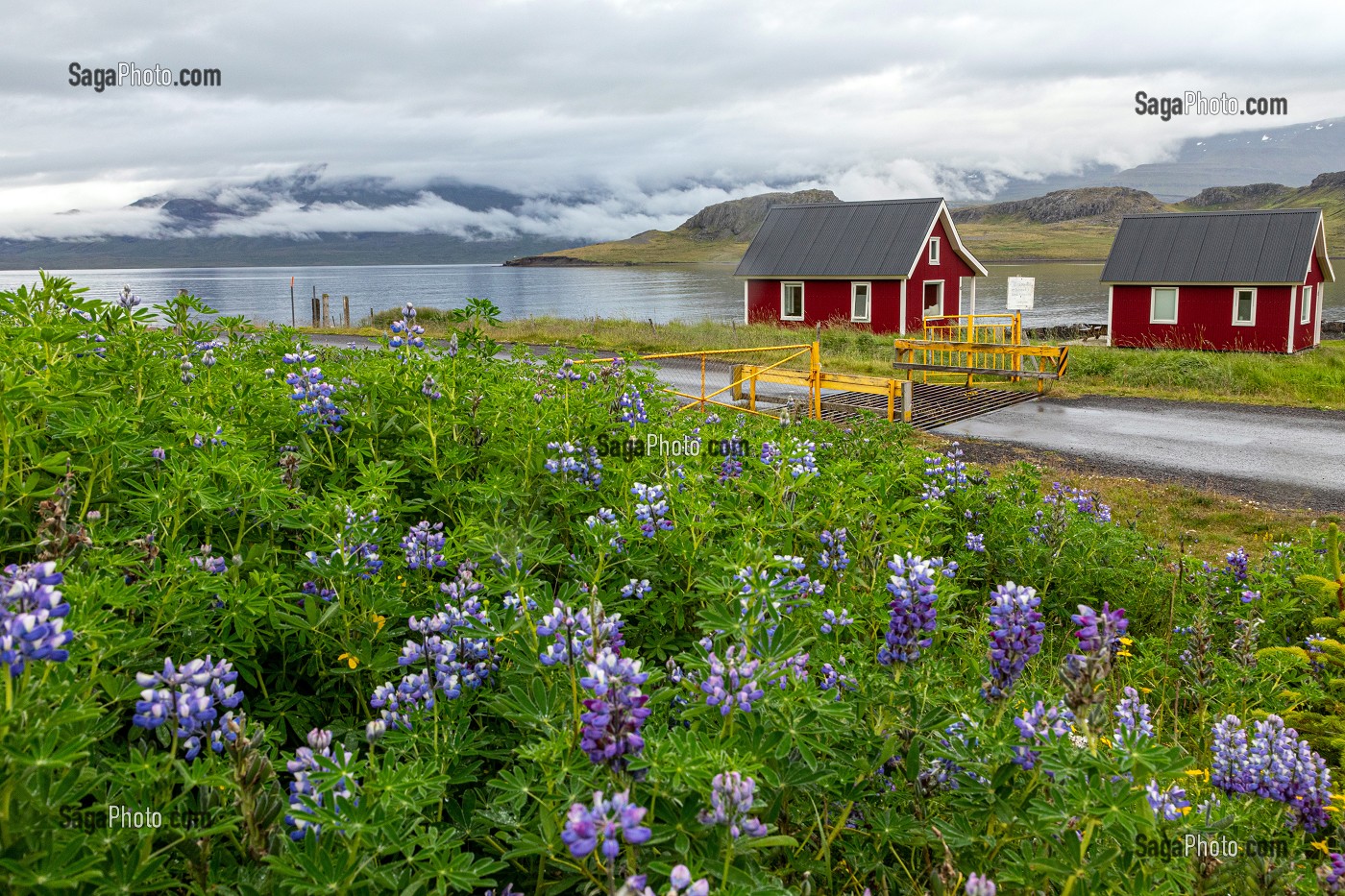 PETITES MAISONS ROUGES DE L'HOTEL DE CHARME FEROABJONUSTAN MJOEYRI AU BORD DU FJORD, ESKIFJORDUR, ISLANDE, EUROPE 