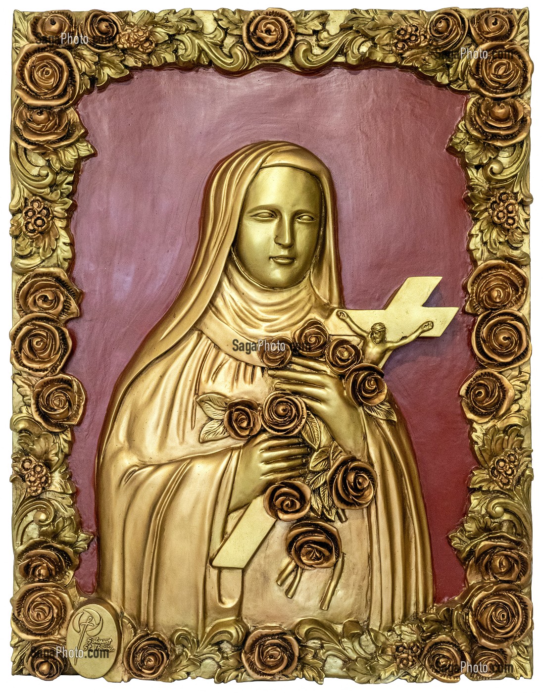 TABLEAU OFFERT PAR DES PELERINS POLONAIS REPRESENTANT SAINTE-THERESE DE L'ENFANT JESUS (1873-1897) CANONISEE EN 1925, HERMITAGE SAINTE-THERESE, LISIEUX, PAYS D'AUGE, CALVADOS, NORMANDIE, FRANCE 