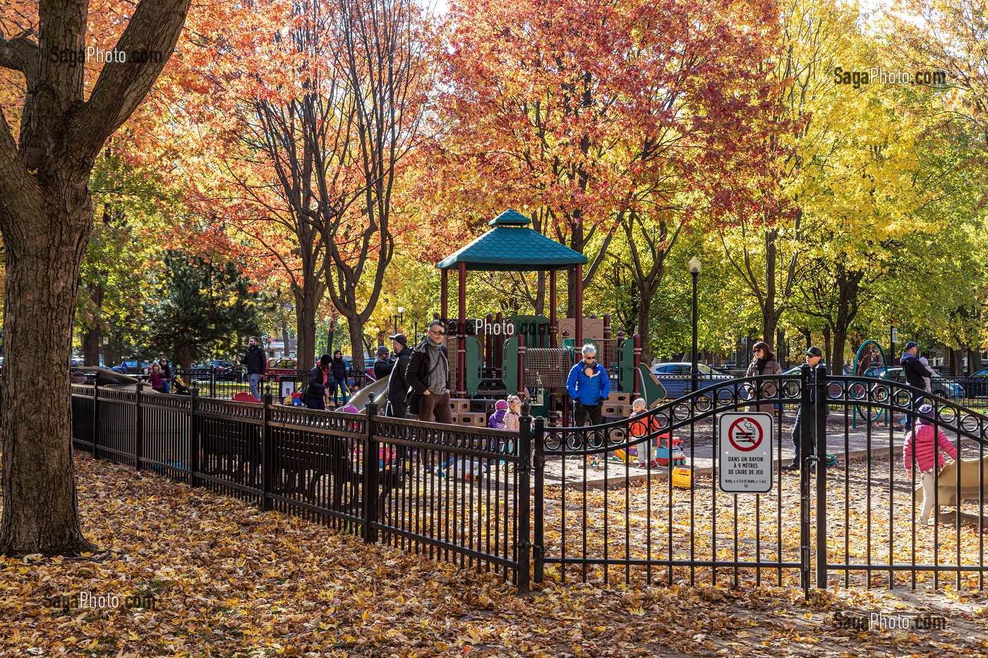 AIRE DE JEUX POUR LES ENFANTS, PARC MOLSON AUX COULEURS D'AUTOMNE, MONTREAL, QUEBEC, CANADA 