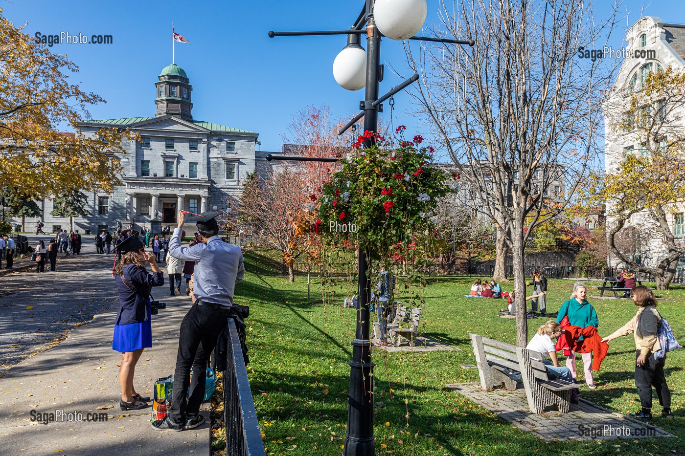 ETUDIANTS DANS LE PARC DE L'UNIVERSITE MCGILL AUX COULEURS D'AUTOMNE, RUE SHERBROOKE, MONTREAL, QUEBEC, CANADA 