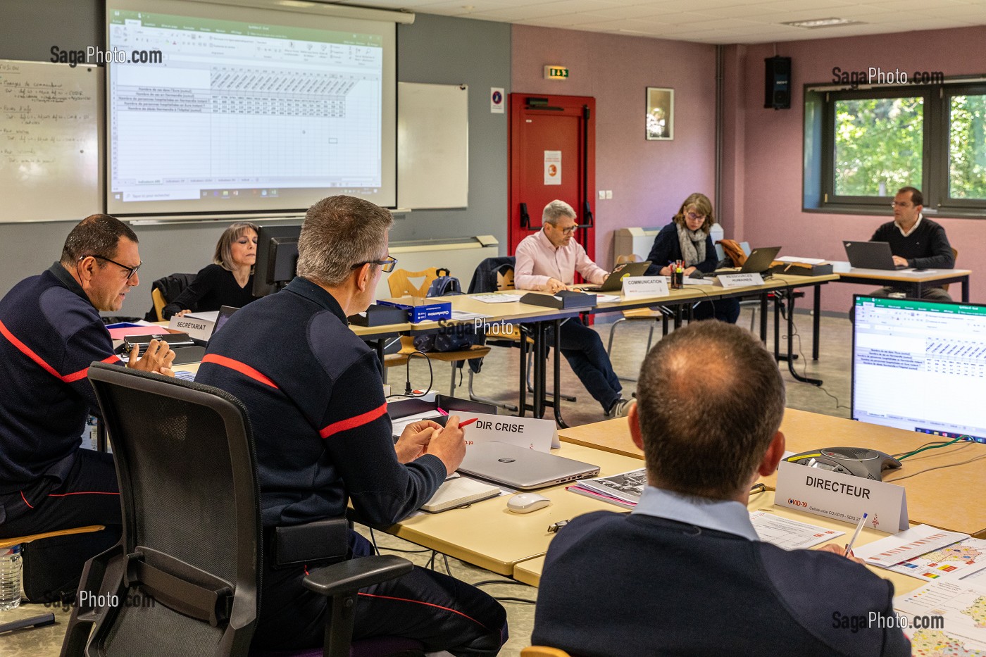 CELLULE DE CRISE, REUNION D'INFORMATION JOURNALIERE FACE AU COVID, SERVICE DEPARTEMENTAL D'INCENDIE ET DE SECOURS DE L'EURE, EVREUX, FRANCE 