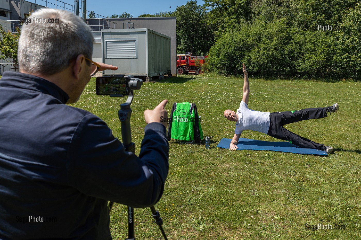 TOURNAGE VIDEO DES MODULES SPORTIF AVEC UN COACH SPORTIF ET LE CHARGE DE COMMUNICATION, SERVICE DEPARTEMENTAL D'INCENDIE ET DE SECOURS DE L'EURE, EVREUX, FRANCE 