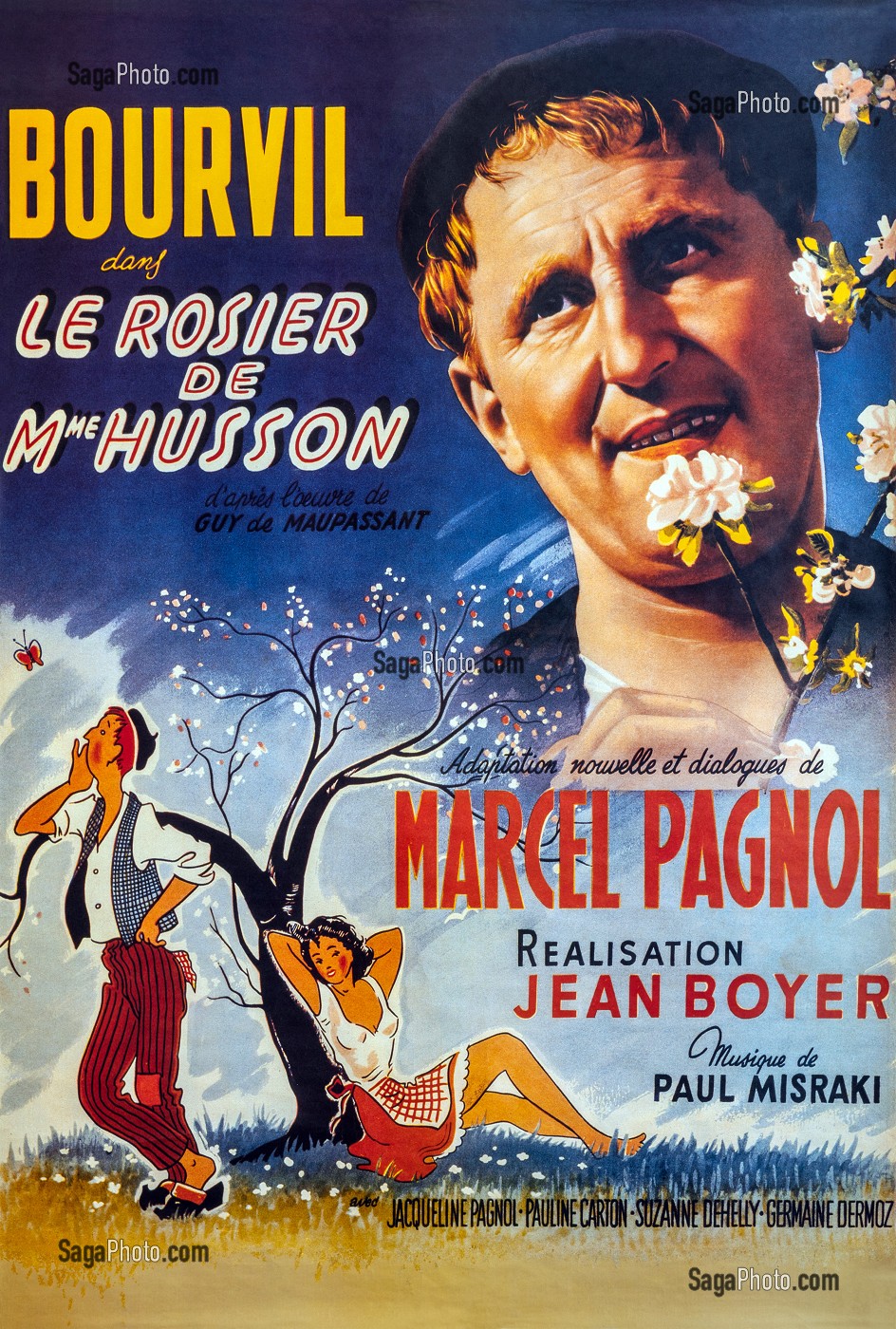 AFFICHE DU FILM 'LE ROSIER DE MADAME HUSSON' DE JEAN BOYER TOURNE EN 1950 AVEC BOURVIL ET DES DIALOGUES DE MARCEL PAGNOL D'APRES UNE NOUVELLE DE GUY DE MAUPASSANT 