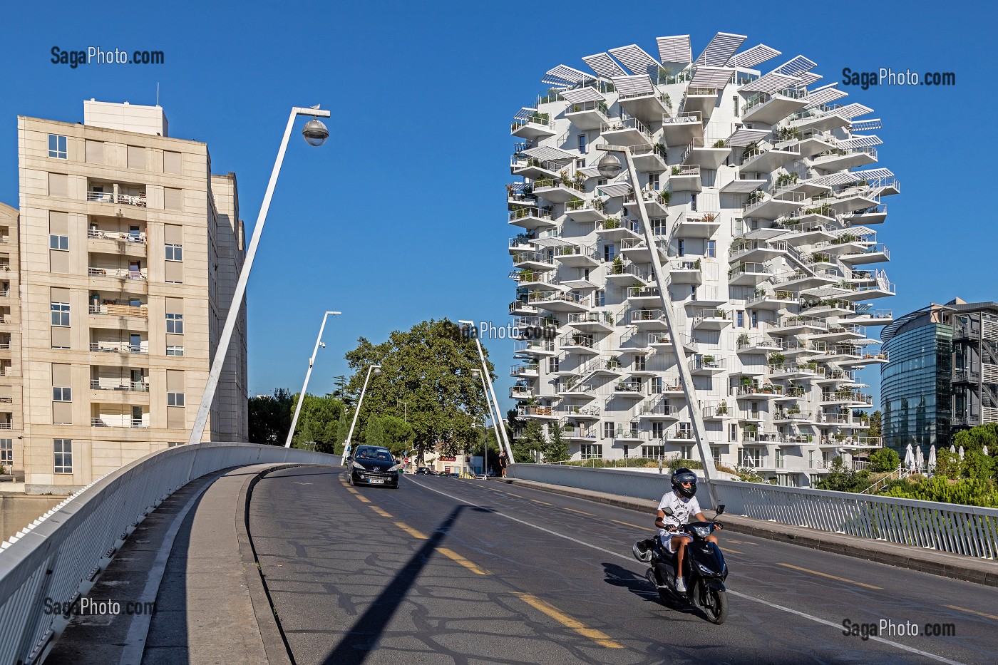 IMMEUBLE MODERNE L'ARBRE BLANC, ARCHITECTES SOO FOUJIMOTO, NICOLAS LAISNE ET MANAL RACHDI, BATIMENT ELU PLUS BEL IMMEUBLE RESIDENTIEL DU MONDE EN 2019, PLACE CHRISTOPHE COLOMB, MONTPELLIER, HERAULT, OCCITANIE, FRANCE 