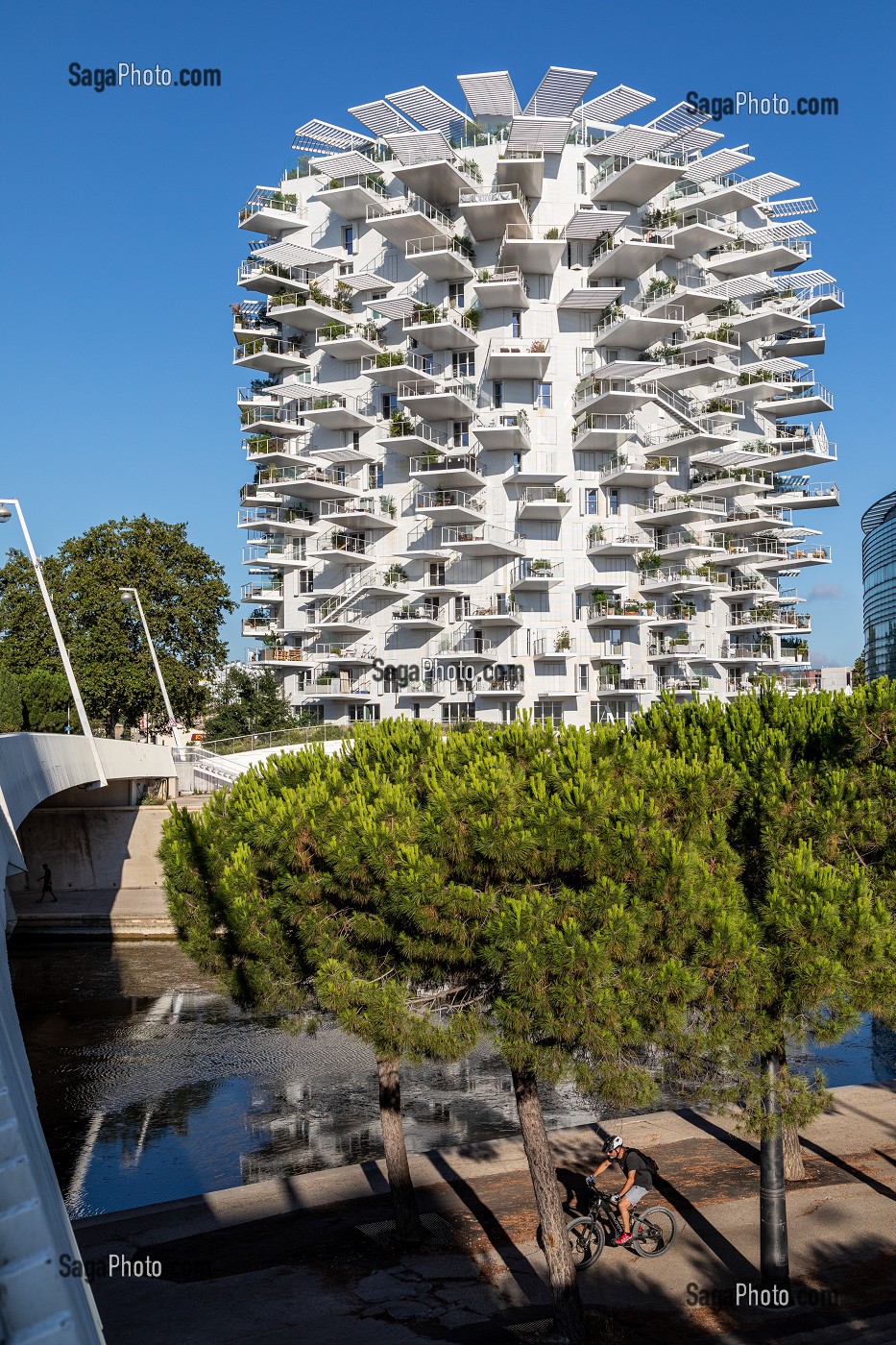 IMMEUBLE MODERNE L'ARBRE BLANC AU BORD DU LEZ, ARCHITECTES SOO FOUJIMOTO, NICOLAS LAISNE ET MANAL RACHDI, BATIMENT ELU PLUS BEL IMMEUBLE RESIDENTIEL DU MONDE EN 2019, PLACE CHRISTOPHE COLOMB, MONTPELLIER, HERAULT, OCCITANIE, FRANCE 