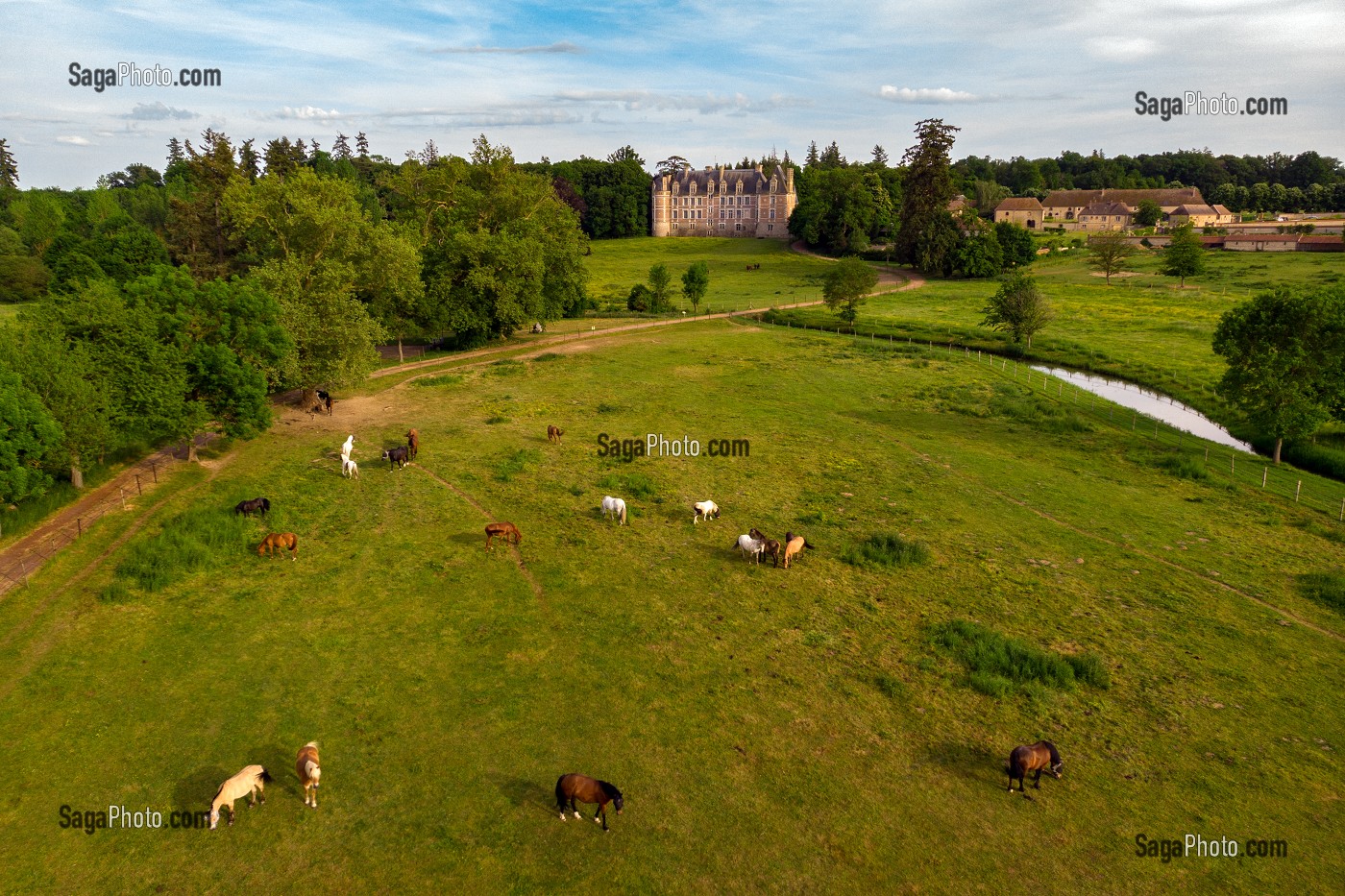 ELEVAGE DE CHEVAUX DU LYCEE AGRICOLE, CHATEAU DE CHAMBRAY, MESNILS-SUR-ITON, VALLEE DE L'ITON, EURE, NORMANDIE, FRANCE 