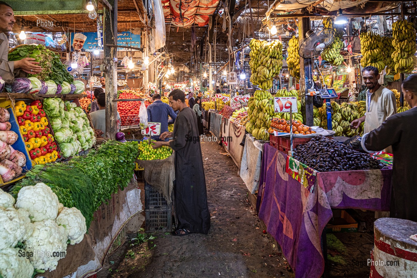 ETALAGE DE FRUITS ET LEGUMES, MARCHE EL DAHAR, QUARTIER POPULAIRE DE LA VIEILLE VILLE, HURGHADA, EGYPTE, AFRIQUE 