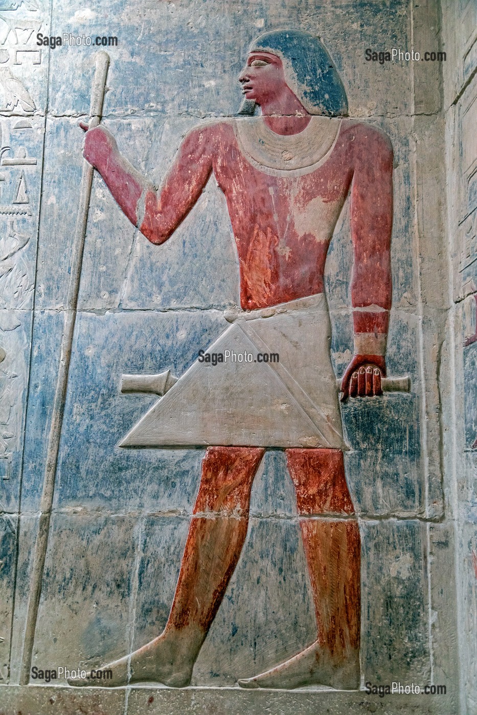 BAS-RELIEF DE KAGEMNI, VIZIR DU PHARAON TETI DE LA IV EME DYNASTIE, MASTABA DE LA NECROPOLE DE SAQQARAH, REGION DE MEMPHIS ANCIENNE CAPITALE DE L'EGYPTE ANTIQUE, LE CAIRE, EGYPTE, AFRIQUE 