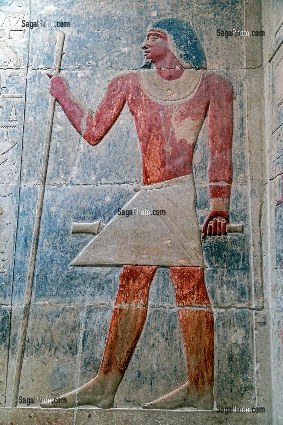 BAS-RELIEF DE KAGEMNI, VIZIR DU PHARAON TETI DE LA IV EME DYNASTIE, MASTABA DE LA NECROPOLE DE SAQQARAH, REGION DE MEMPHIS ANCIENNE CAPITALE DE L'EGYPTE ANTIQUE, LE CAIRE, EGYPTE, AFRIQUE 