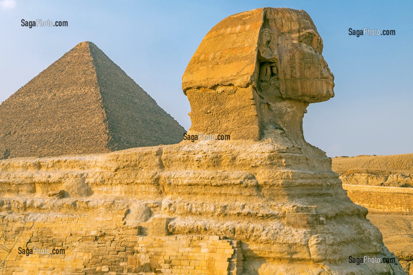 SPHINX COUCHANT DE GIZEH, STATUE THERIANTHROPE, PLUS GRAND SCULPTURE MONUMENTALE MONOLITHIQUE AU MONDE DE 73,5 METRES DE LONGUEUR LE CAIRE, EGYPTE, AFRIQUE 