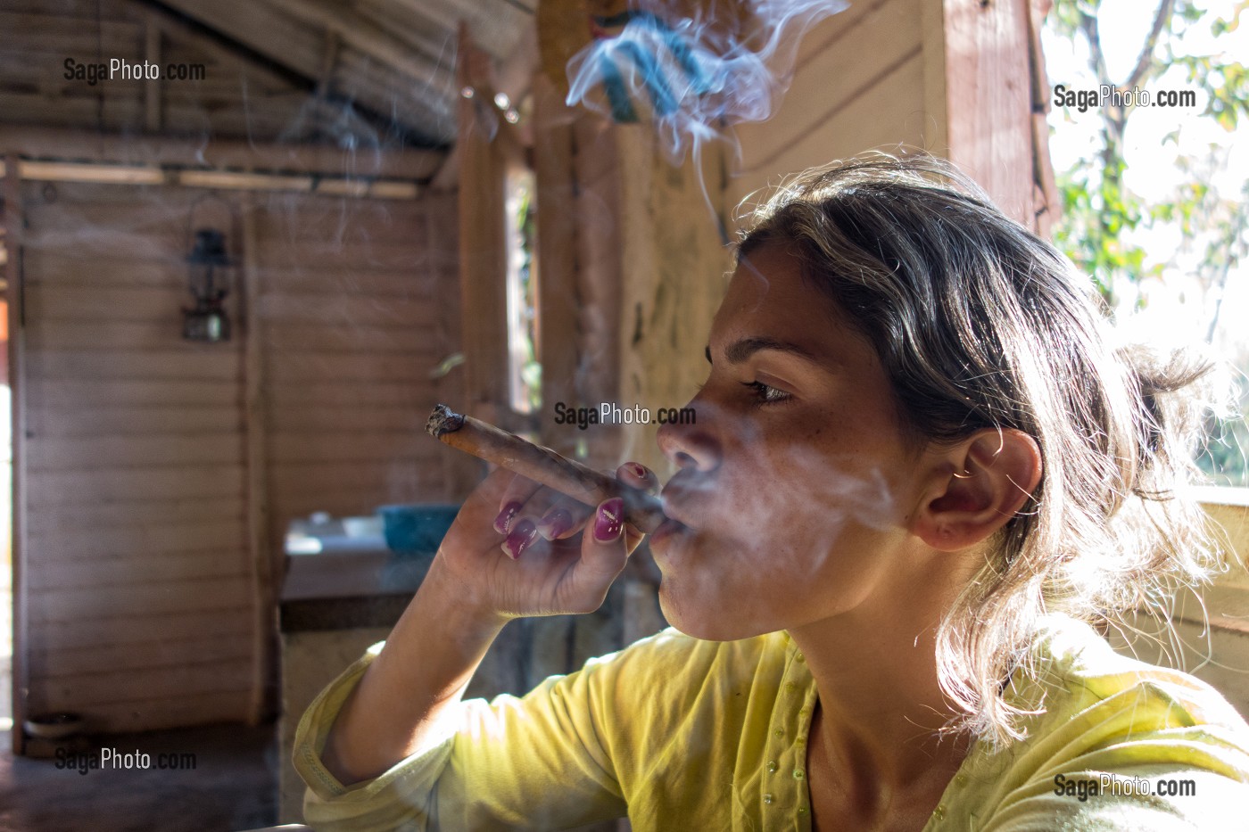JEUNE FEMME, PRODUCTEUR DE TABAC, GOUTANT SA PRODUCTION, FABRICATION DU COHIBA CUBAIN (PURO), VALLEE DE VINALES, CLASSEE AU PATRIMOINE MONDIAL DE L’HUMANITE PAR L’UNESCO, CUBA, CARAIBES 
