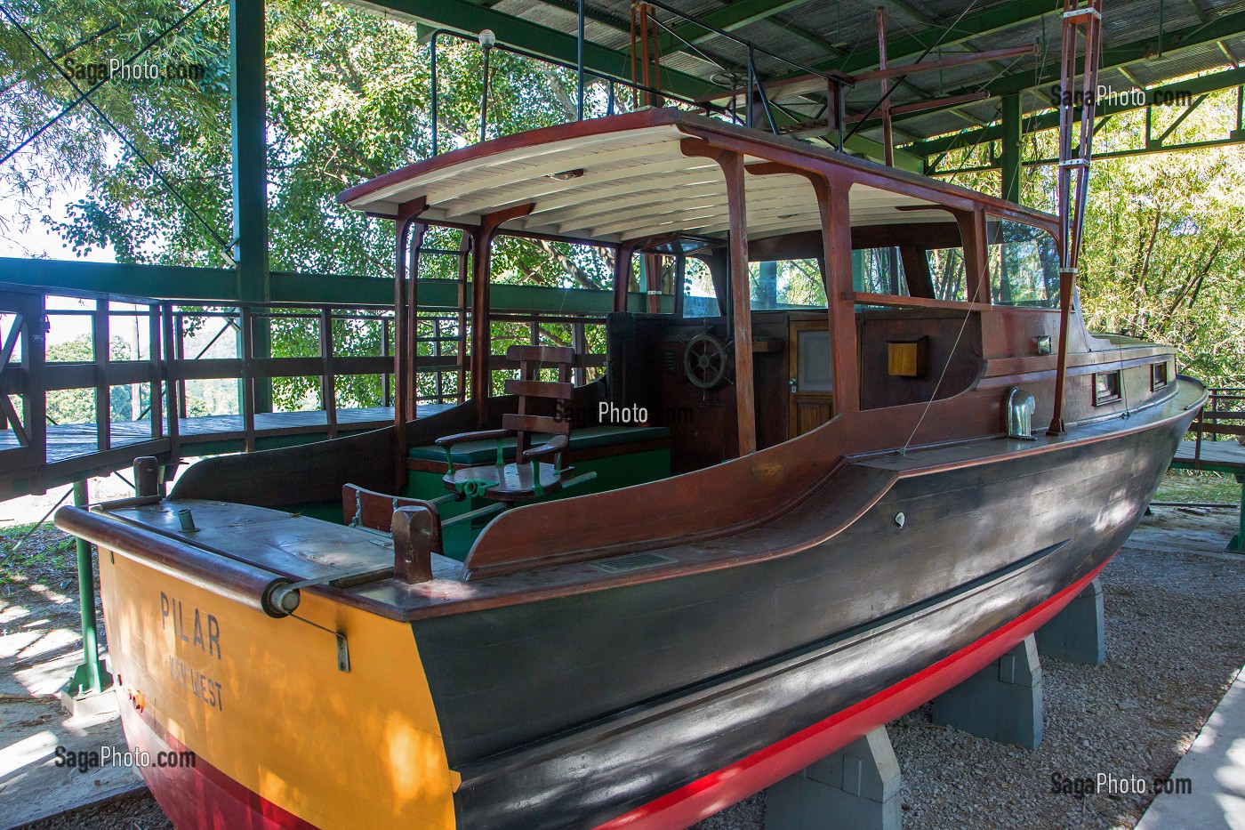 BATEAU LE PILAR DE KEY WEST ABRITE DANS LA FINCA VIGIA, MAISON ACHETE PAR ERNEST HEMINGWAY (1899-1961), ECRIVAIN ET JOURNALISTE AMERICAIN, DANS LES ANNEES 40, DEVENU SON MUSEE, SAN FRANCISCO DE PAULA, LA HAVANE, CUBA, CARAIBES 